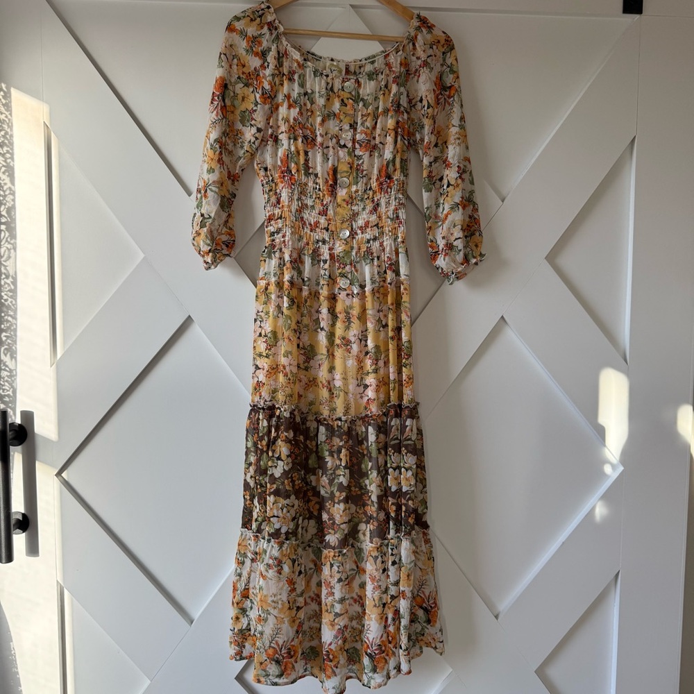 Anthropologie Fig and Flower Chiffon Floral Midi Dress - Picture 5 of 11